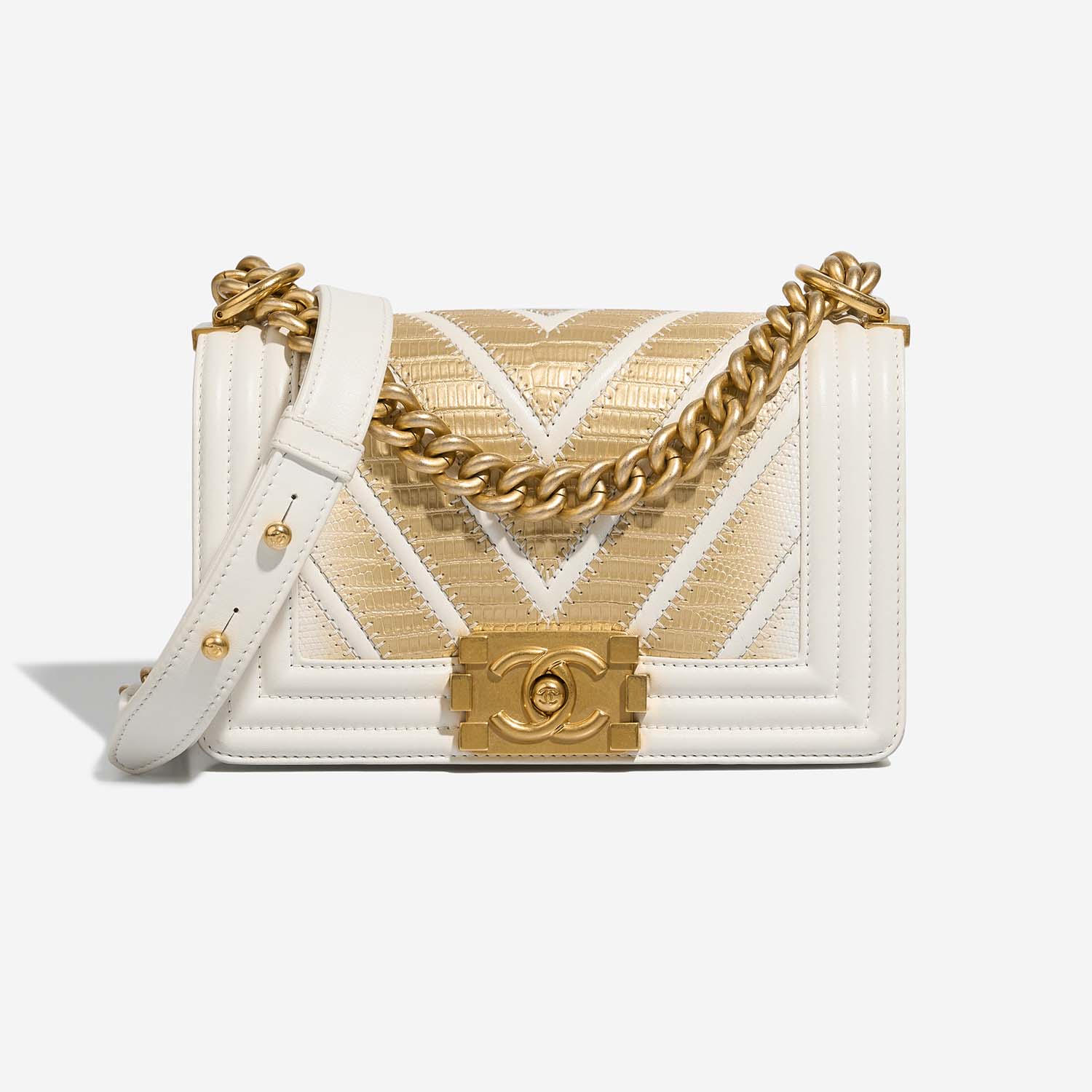 Chanel Boy Small Gold-White Front  | Sell your designer bag on Saclab.com