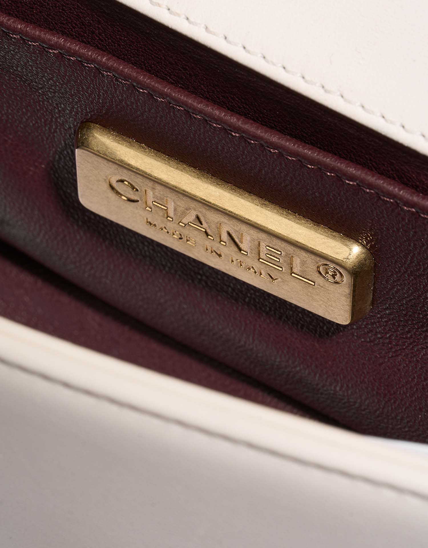 Chanel Boy Small Gold-White Logo  | Sell your designer bag on Saclab.com