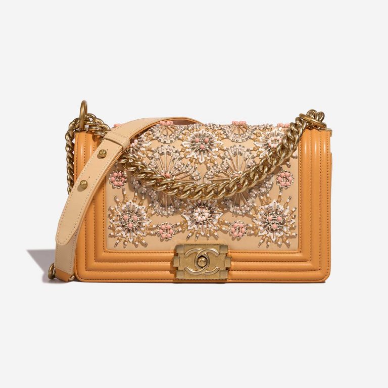 Chanel Boy New Medium Lamb / Embroidery Orange / Multicolour Front | Sell your designer bag