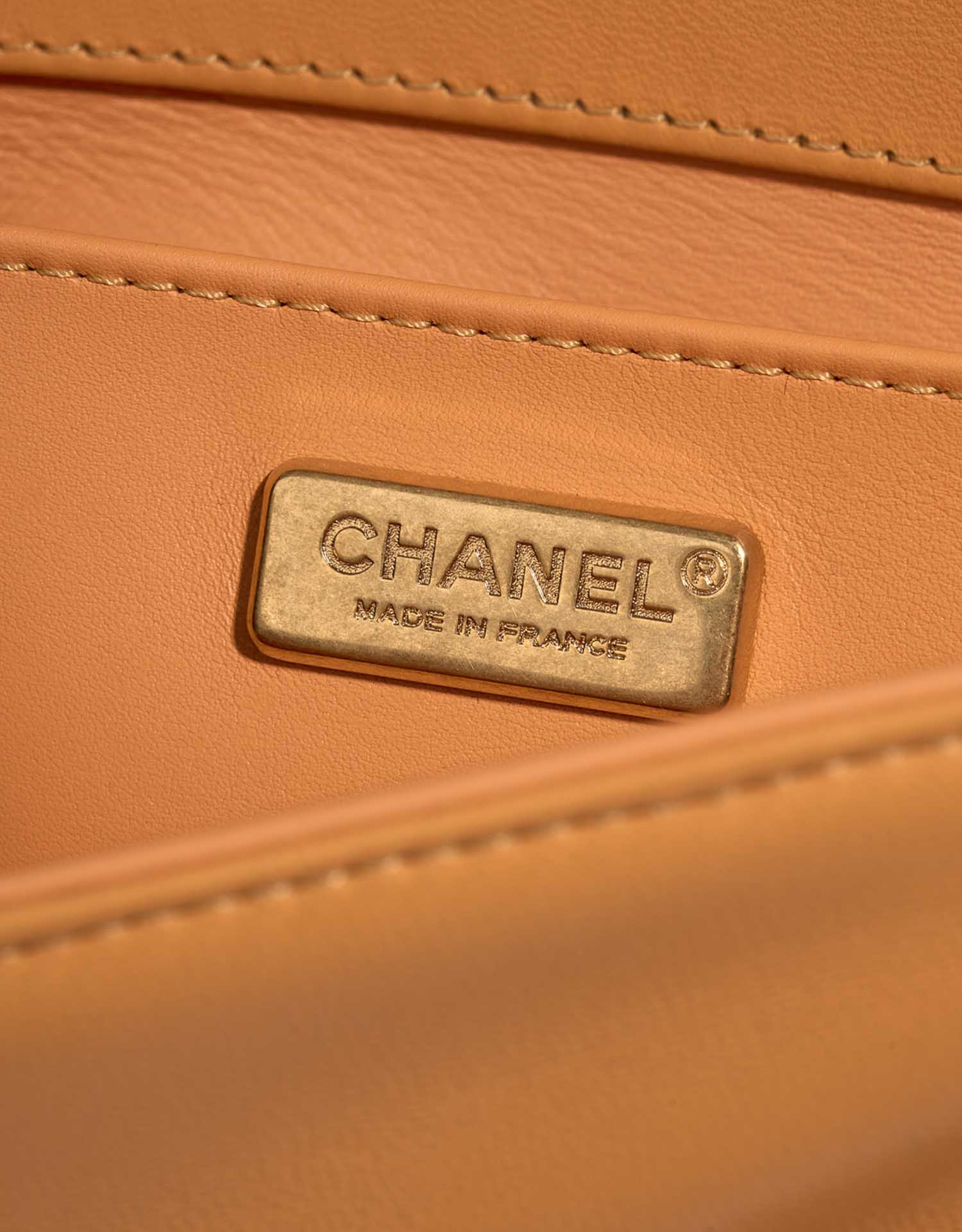 Chanel Boy OldMedium Orange-Multicolor Logo  | Sell your designer bag on Saclab.com