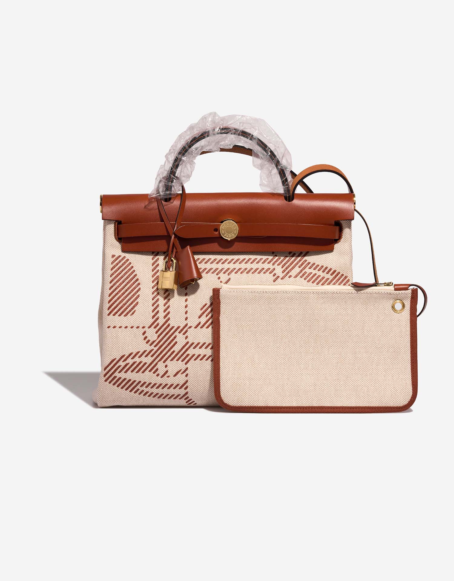Hermes Rouge H/Cuivre Canvas and Leather Herbag Zip 39 Bag at