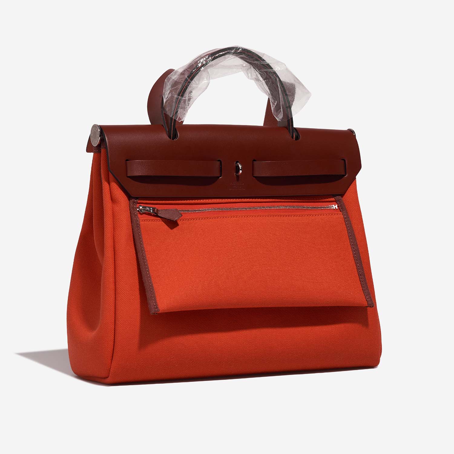 Hermes Orange Canvas Brown Leather Herbag Zip 31 Handbag