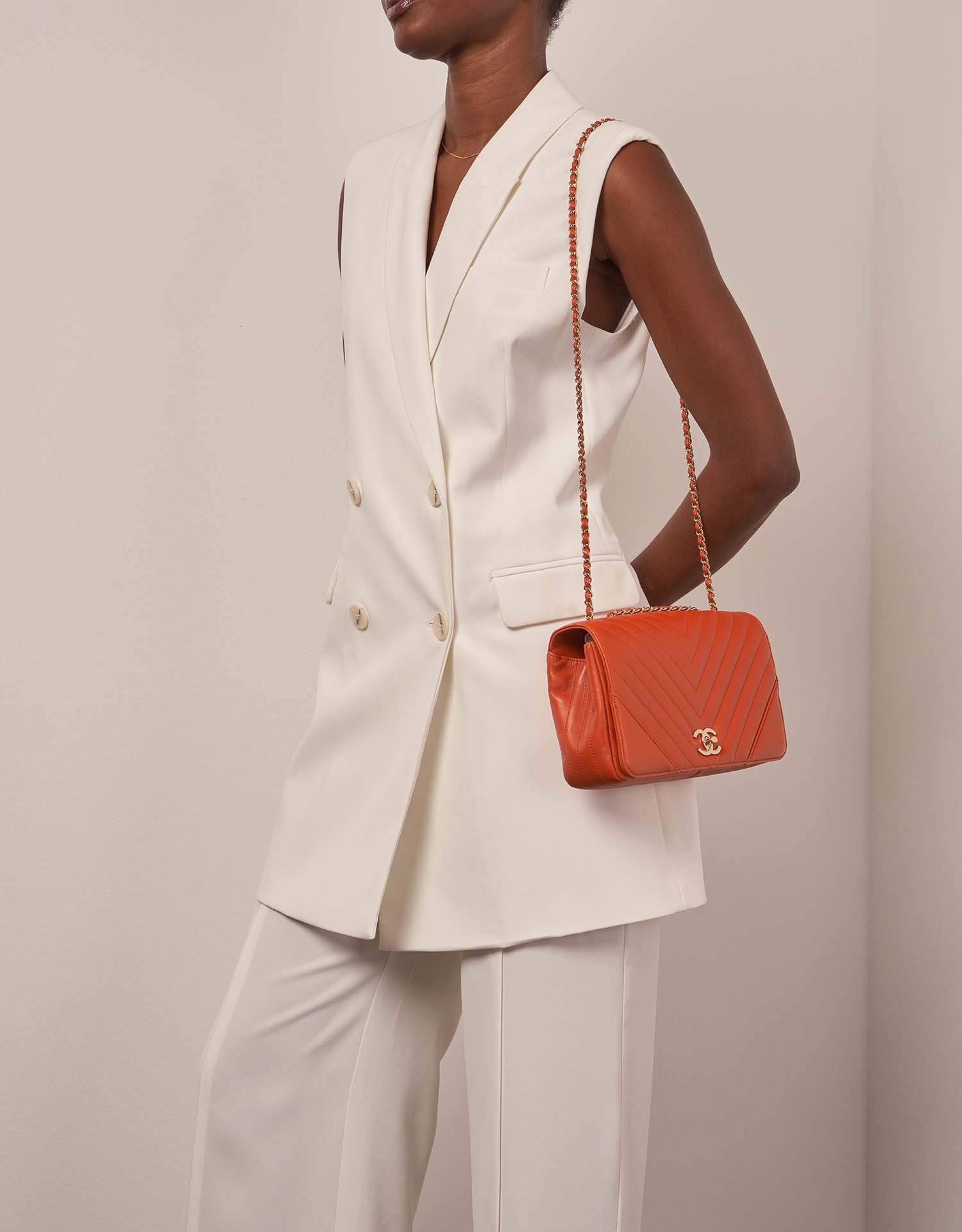 Chanel Timeless Medium Orange Sizes Worn | Sell your designer bag on Saclab.com
