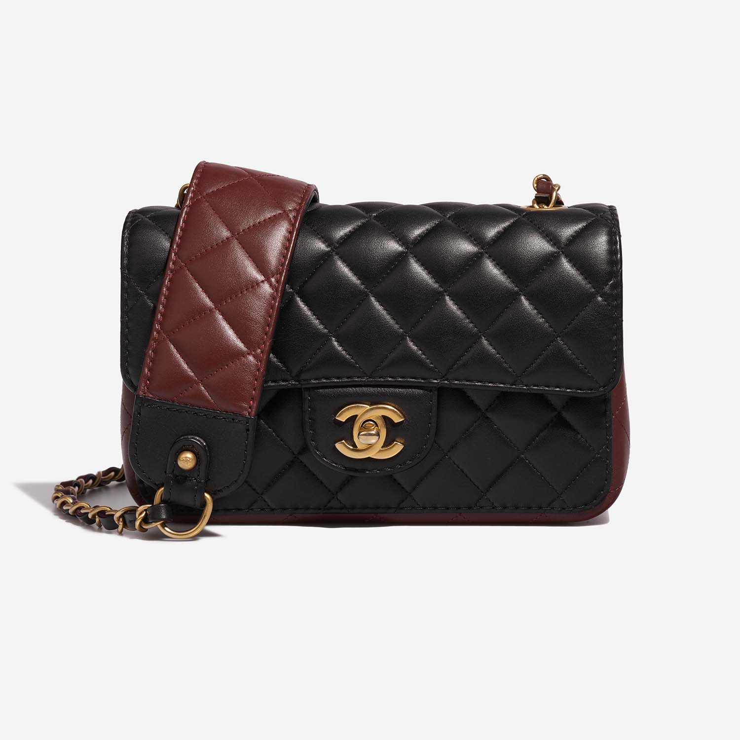 Chanel Timeless MiniRectangular Black-DarkBurgundy Front  | Sell your designer bag on Saclab.com