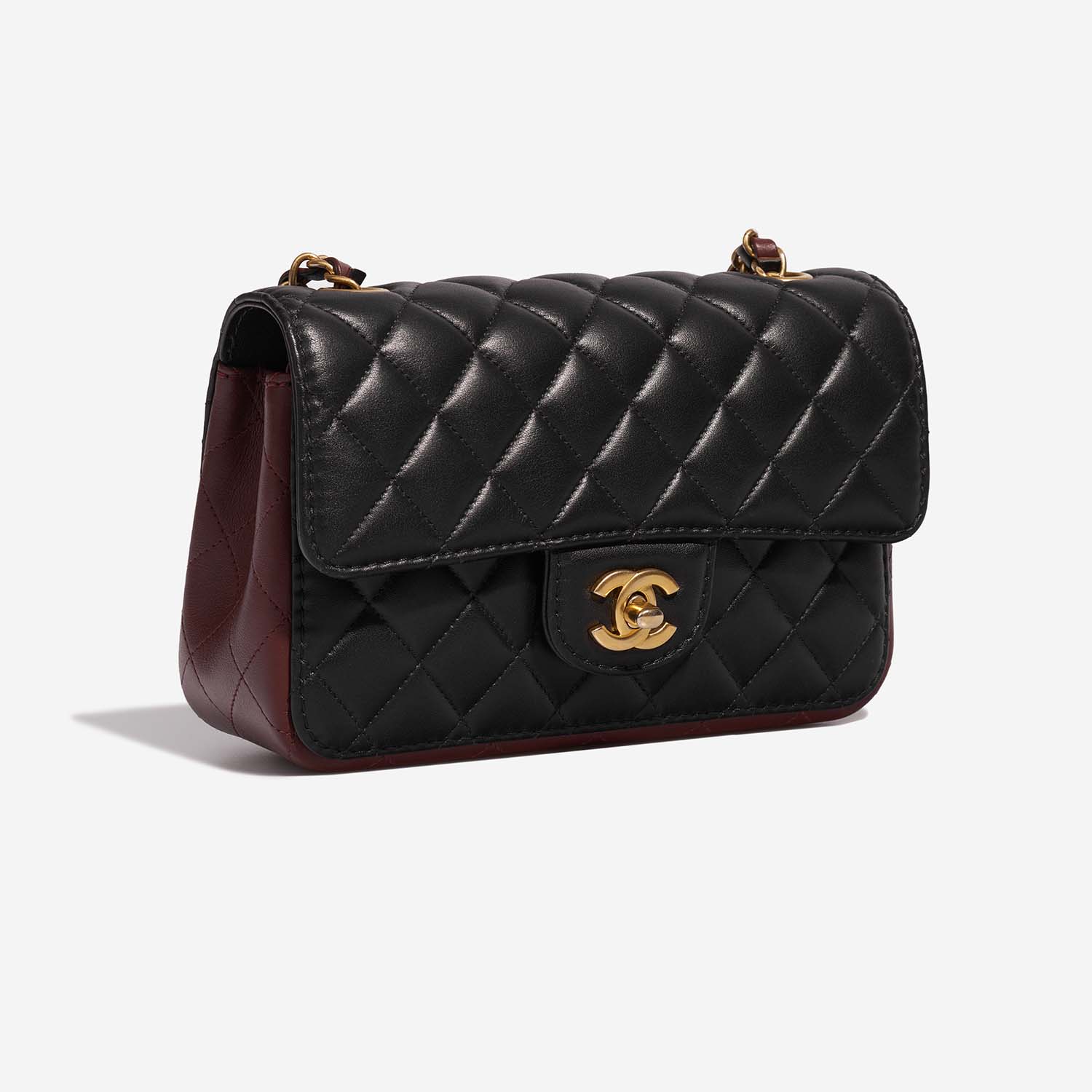 Chanel Timeless MiniRectangular Black-DarkBurgundy Side Front  | Sell your designer bag on Saclab.com