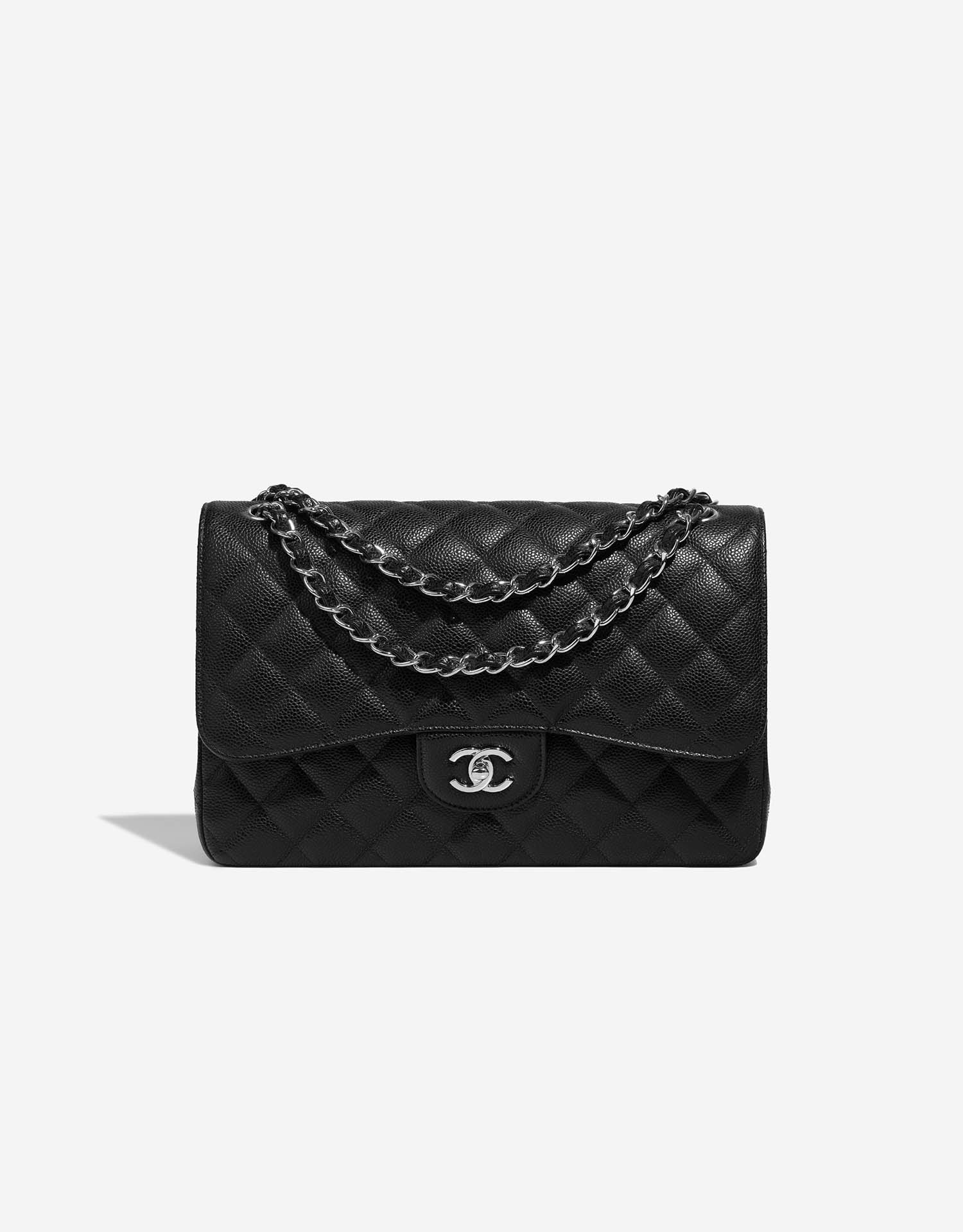 Black Quilted Caviar Jumbo Classic Double Flap Bag Silver Hardware, 2021