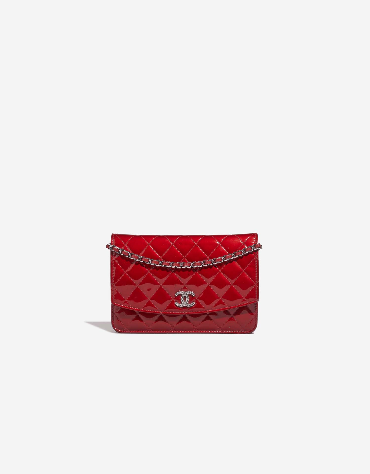 CHANEL Boy Woc Wallet on Chain Quilted Patent Leather Shoulder Bag Red