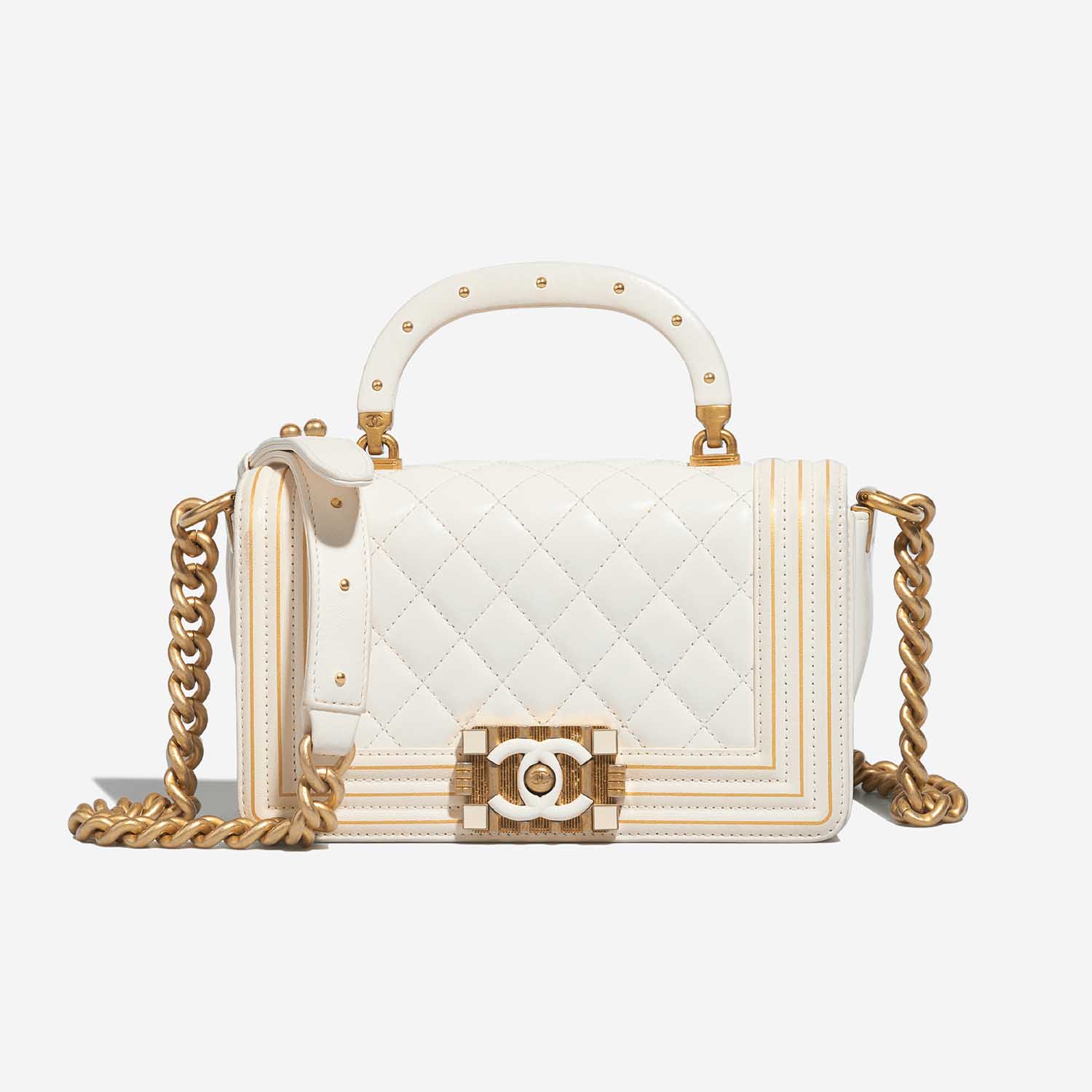 Chanel Boy Small White-Gold Front  | Sell your designer bag on Saclab.com