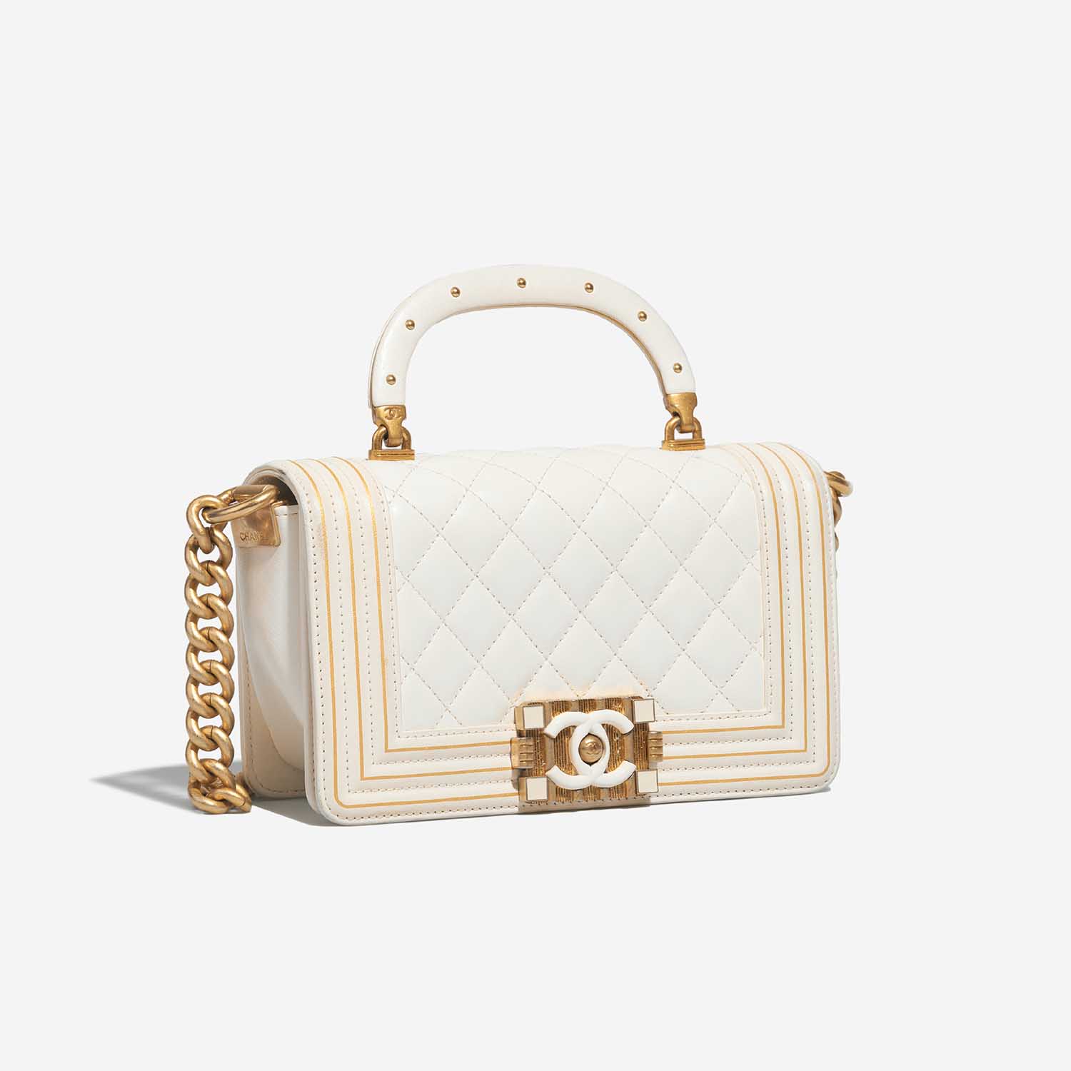 Chanel Boy Small White-Gold Side Front  | Sell your designer bag on Saclab.com