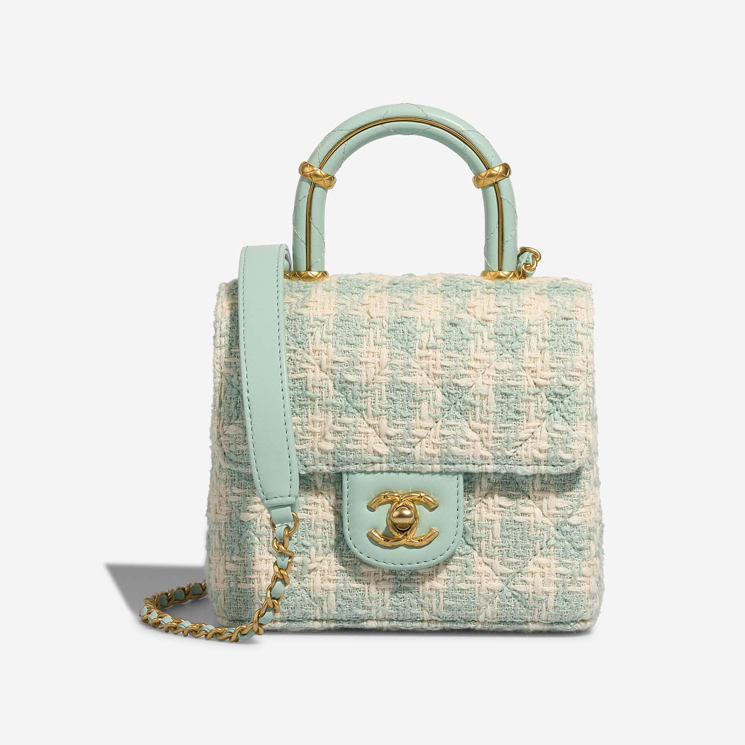 Chanel Timeless MiniSquare TiffanyBlue Front  | Sell your designer bag on Saclab.com