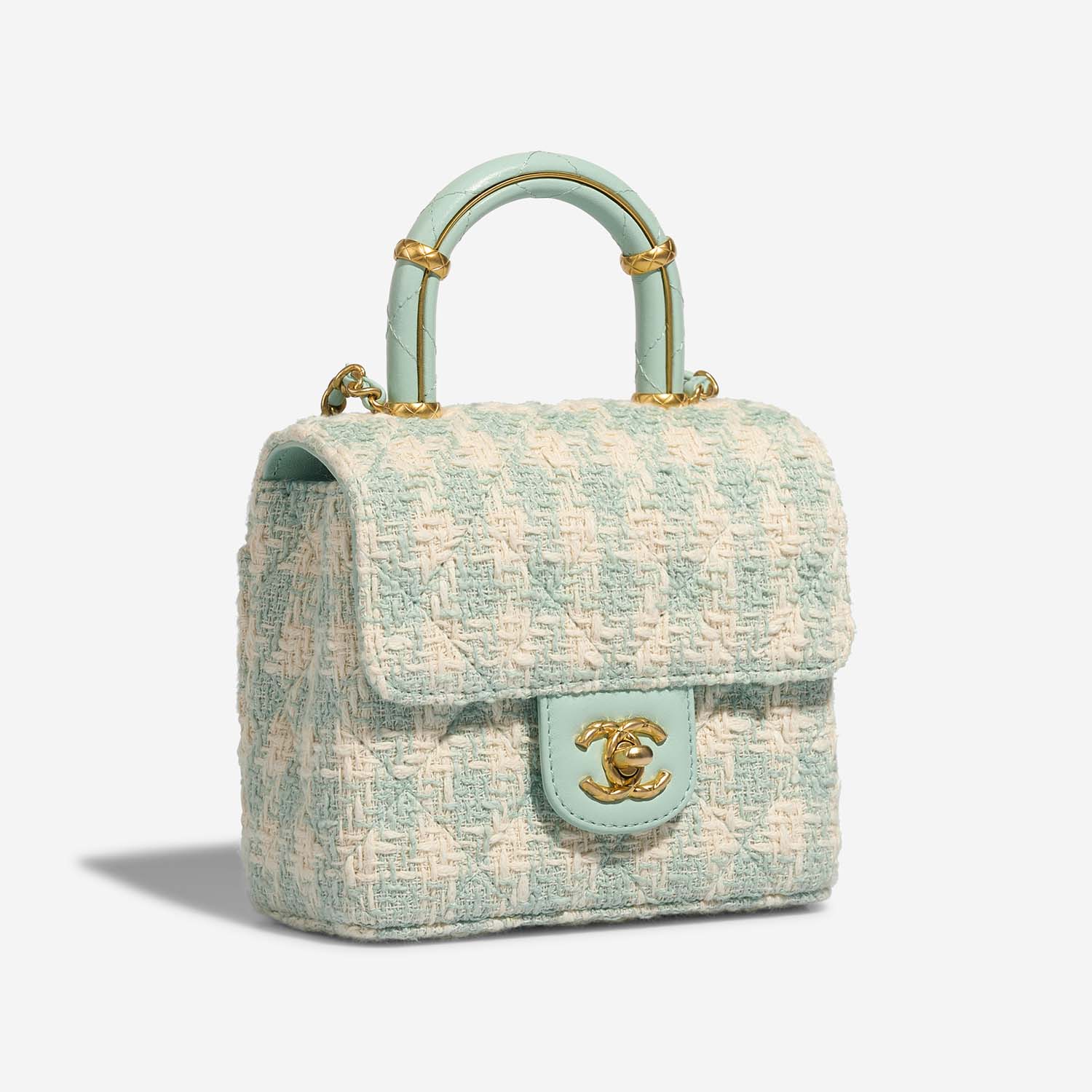 Chanel Timeless MiniSquare TiffanyBlue Side Front | Sell your designer bag on Saclab.com