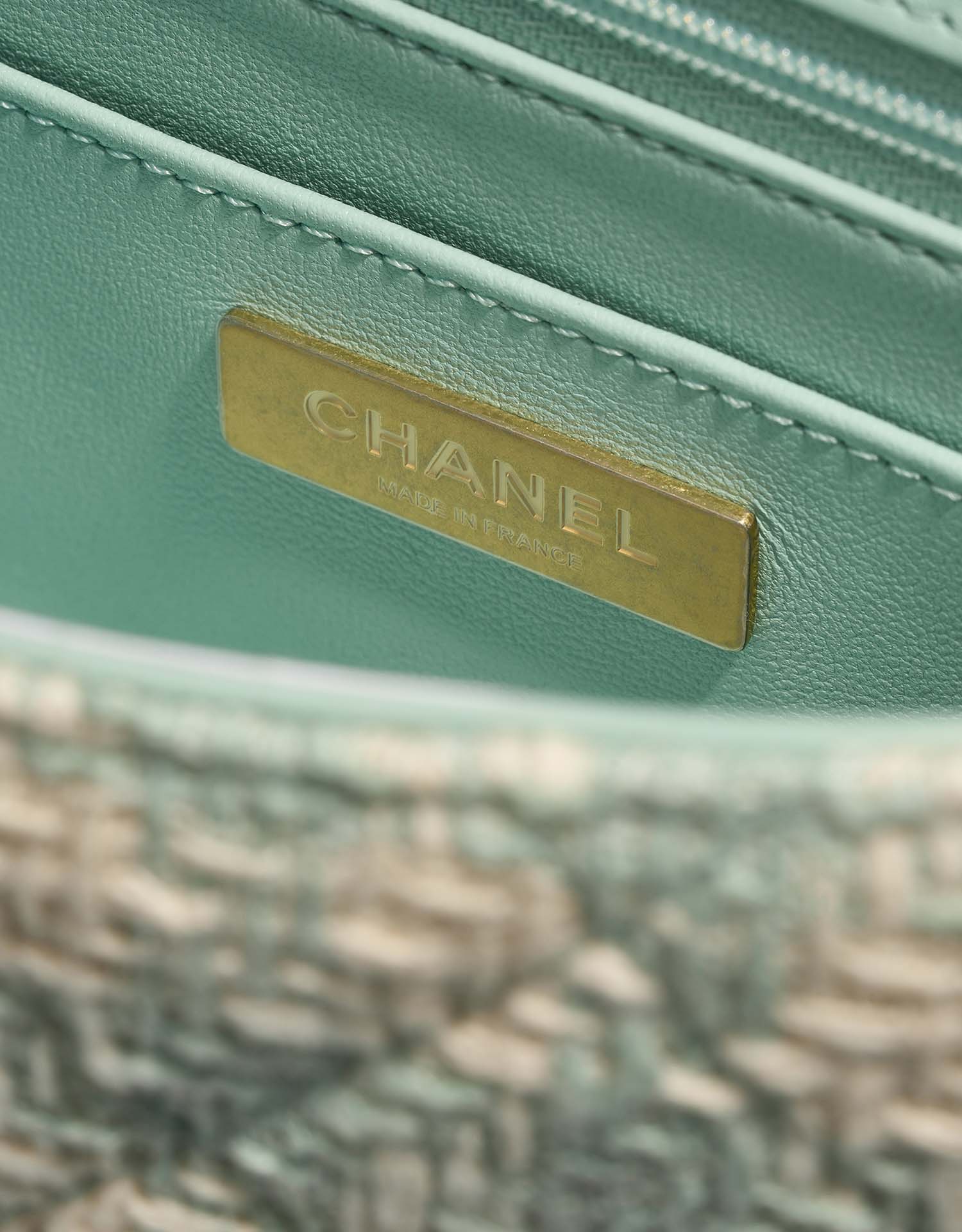 Chanel Timeless MiniSquare TiffanyBlue Logo  | Sell your designer bag on Saclab.com