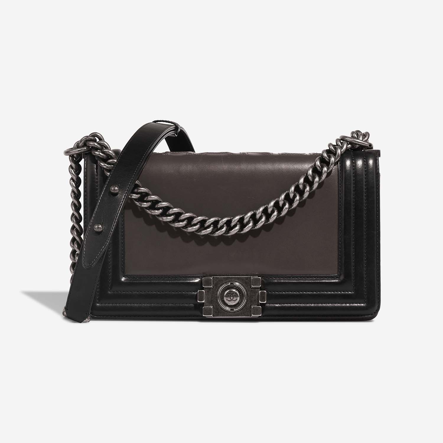 Chanel Boy OldMedium Black-Grey Front  S | Sell your designer bag on Saclab.com