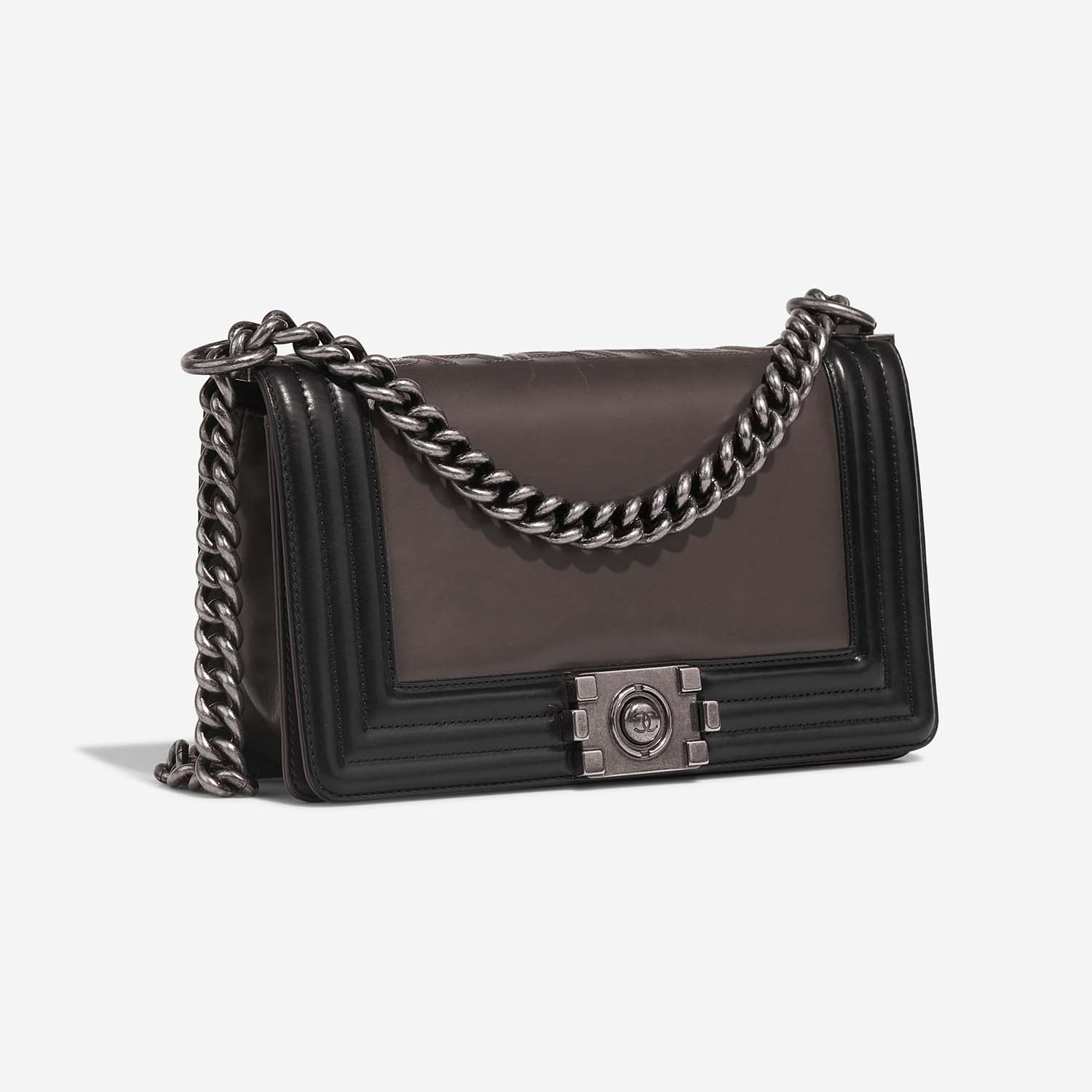 Chanel Boy OldMedium Black-Grey Side Front  | Sell your designer bag on Saclab.com