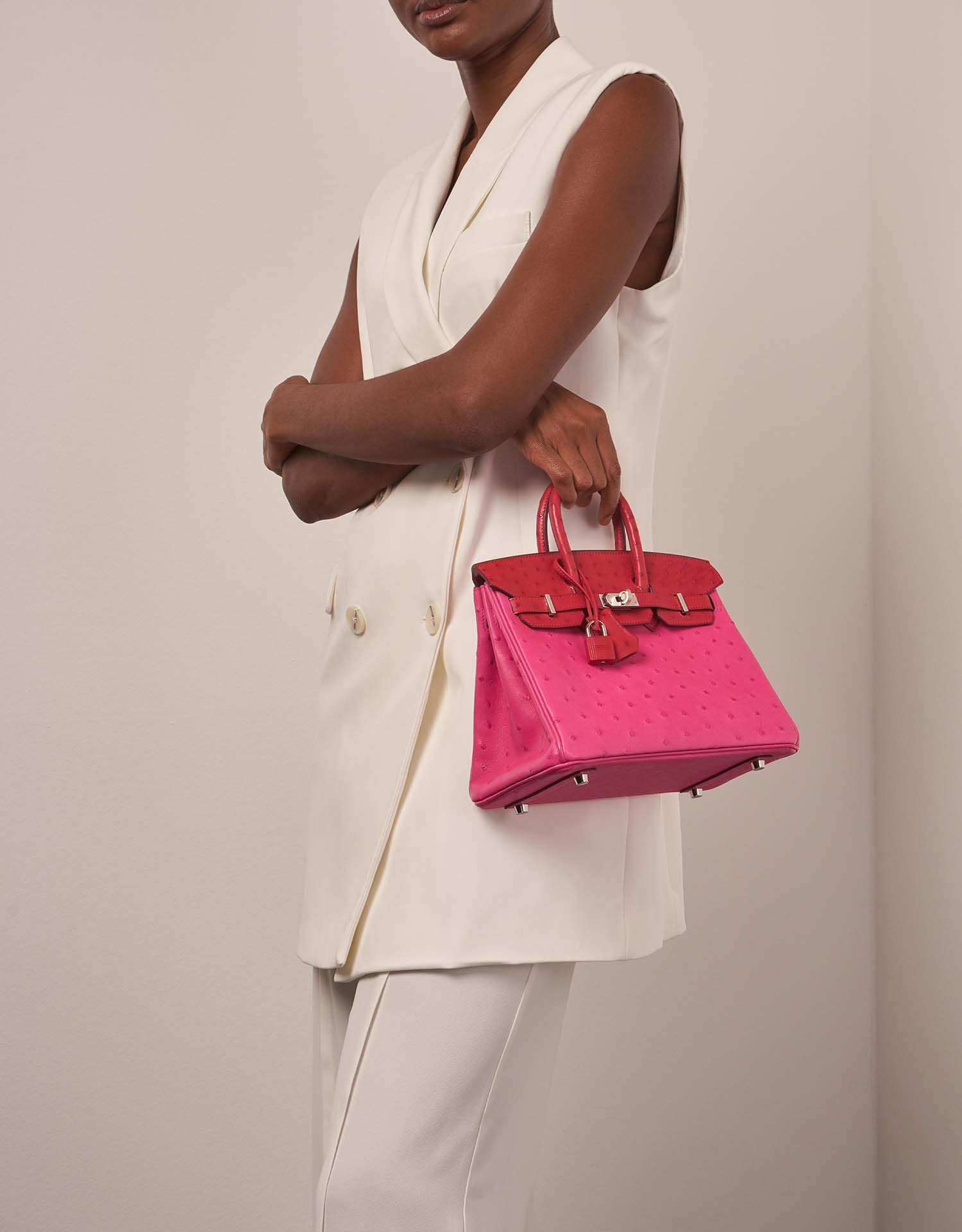 Hermès Birkin 25 RoseTyrien-RougeVif auf Model | Verkaufen Sie Ihre Designertasche auf Saclab.com