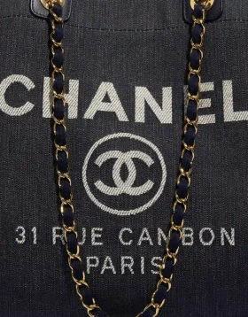 Chanel Denim Small Deauville Tote Dark Blue