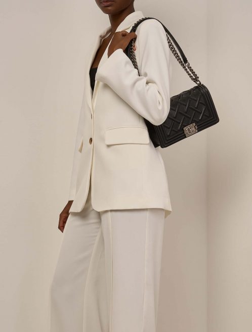 Chanel Boy OldMedium Black on Model | Sell your designer bag on Saclab.com