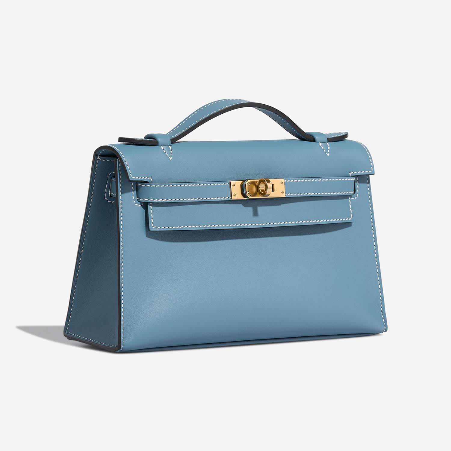 Hermès Kelly Pochette BleuJean Side Front  | Sell your designer bag on Saclab.com