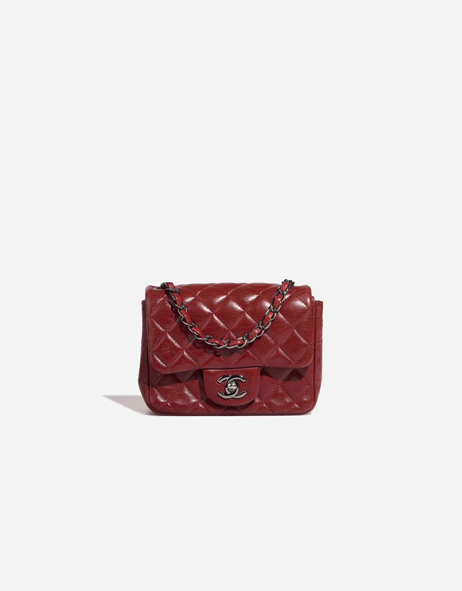 Chanel Dark Red Quilted Patent Leather Classic Square Mini Flap Bag