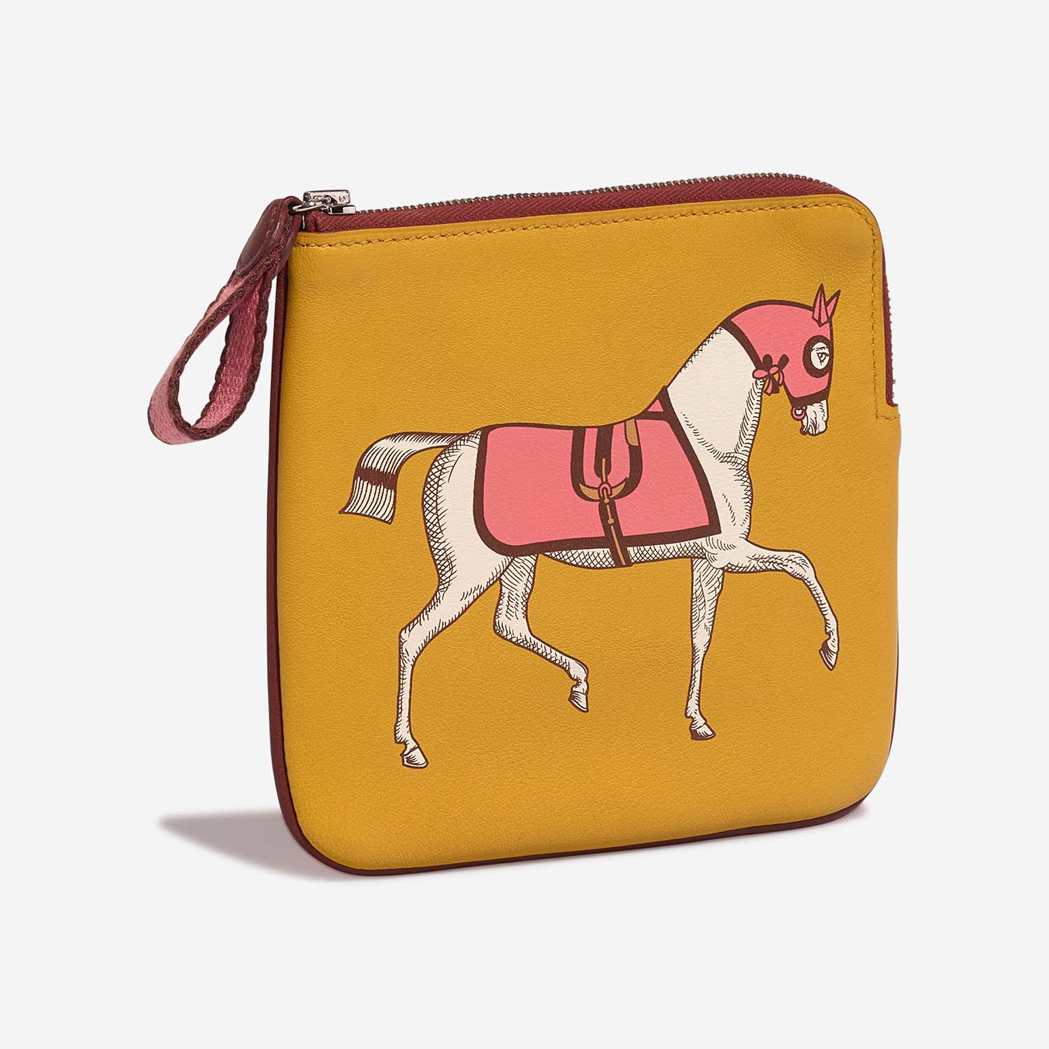 Hermès TrousseCarrePocket OneSize Curry-RoseAzalée-RougeSellier Side Front  | Sell your designer bag on Saclab.com