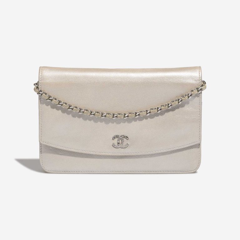 Pre-owned Chanel bag Timeless Wallet On Chain Caviar Shiny Champagne Beige, White | Sell your designer bag on Saclab.com