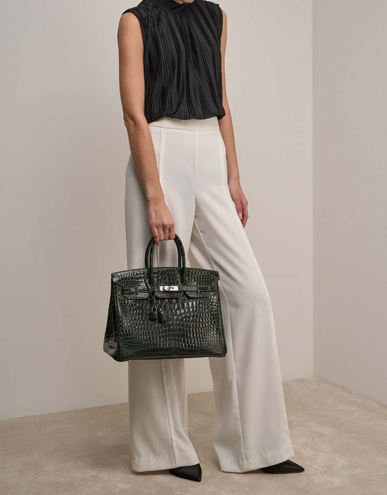 Pre-owned Hermès bag Birkin 35 Porosus Crocodile Vert Foncé Green | Sell your designer bag on Saclab.com