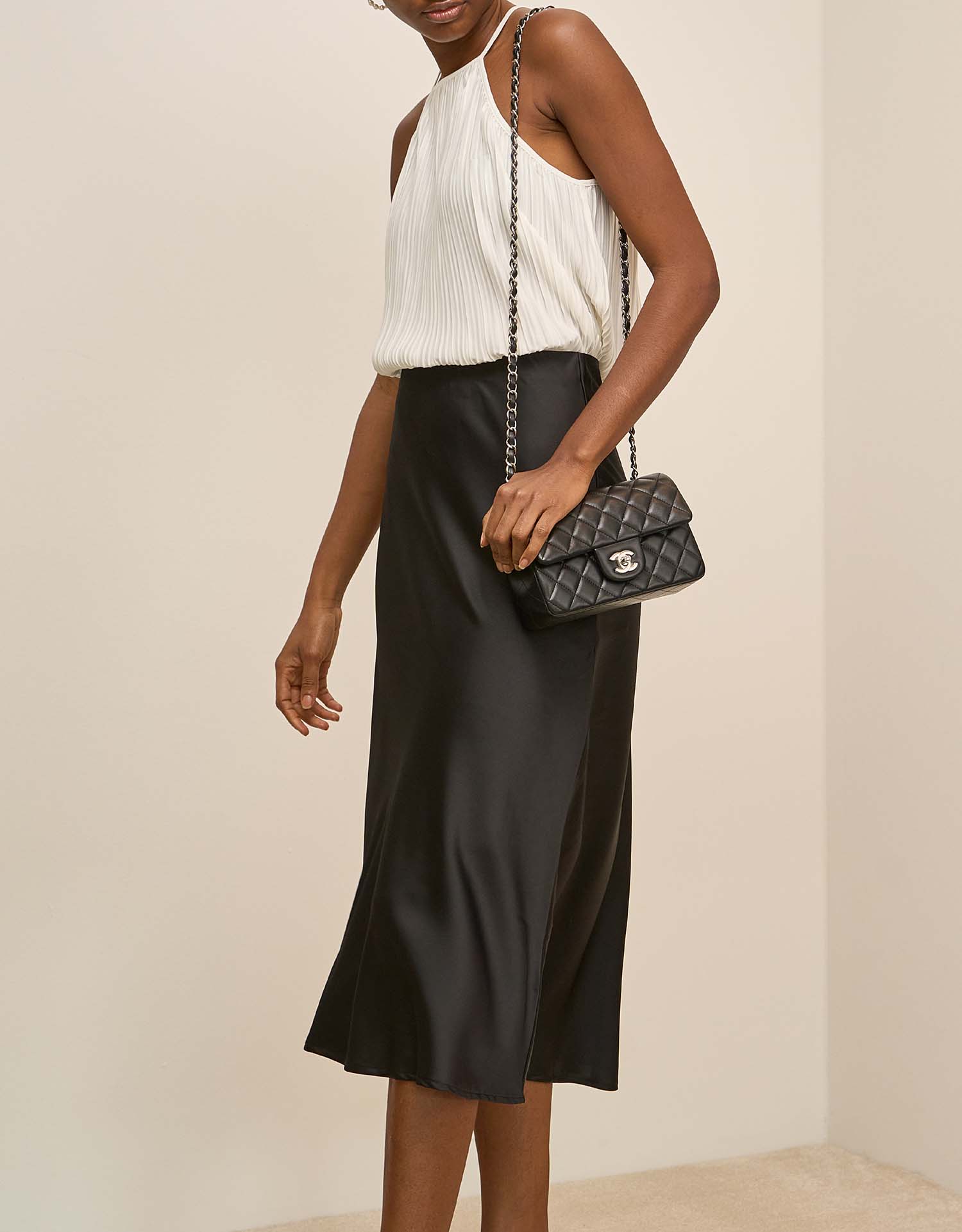 Chanel Timeless MiniRectangular Black on Model | Sell your designer bag on Saclab.com