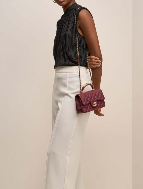 Chanel Timeless MiniRectangular DarkRed on Model | Sell your designer bag on Saclab.com