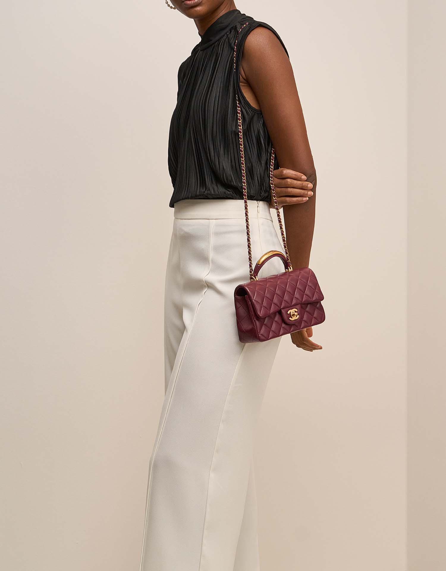 Chanel Timeless MiniRectangular DarkRed on Model | Sell your designer bag on Saclab.com
