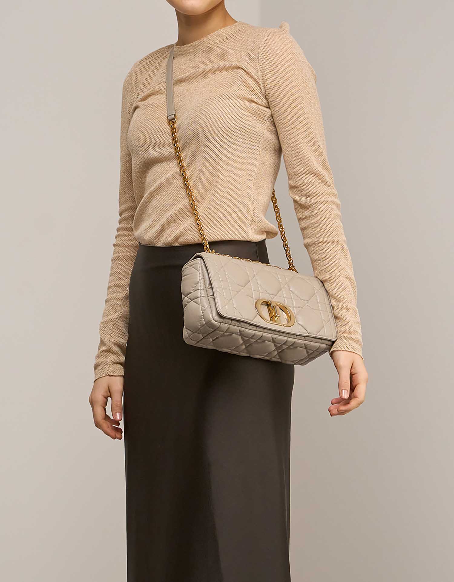 Dior Caro Medium Lamb Beige  on Model | Sell your designer bag