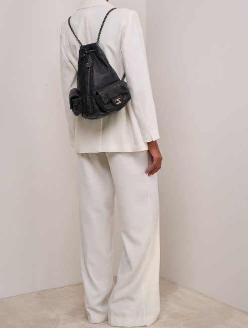 Chanel Backpack Lamb Anthracite on Model | Sell your designer bag