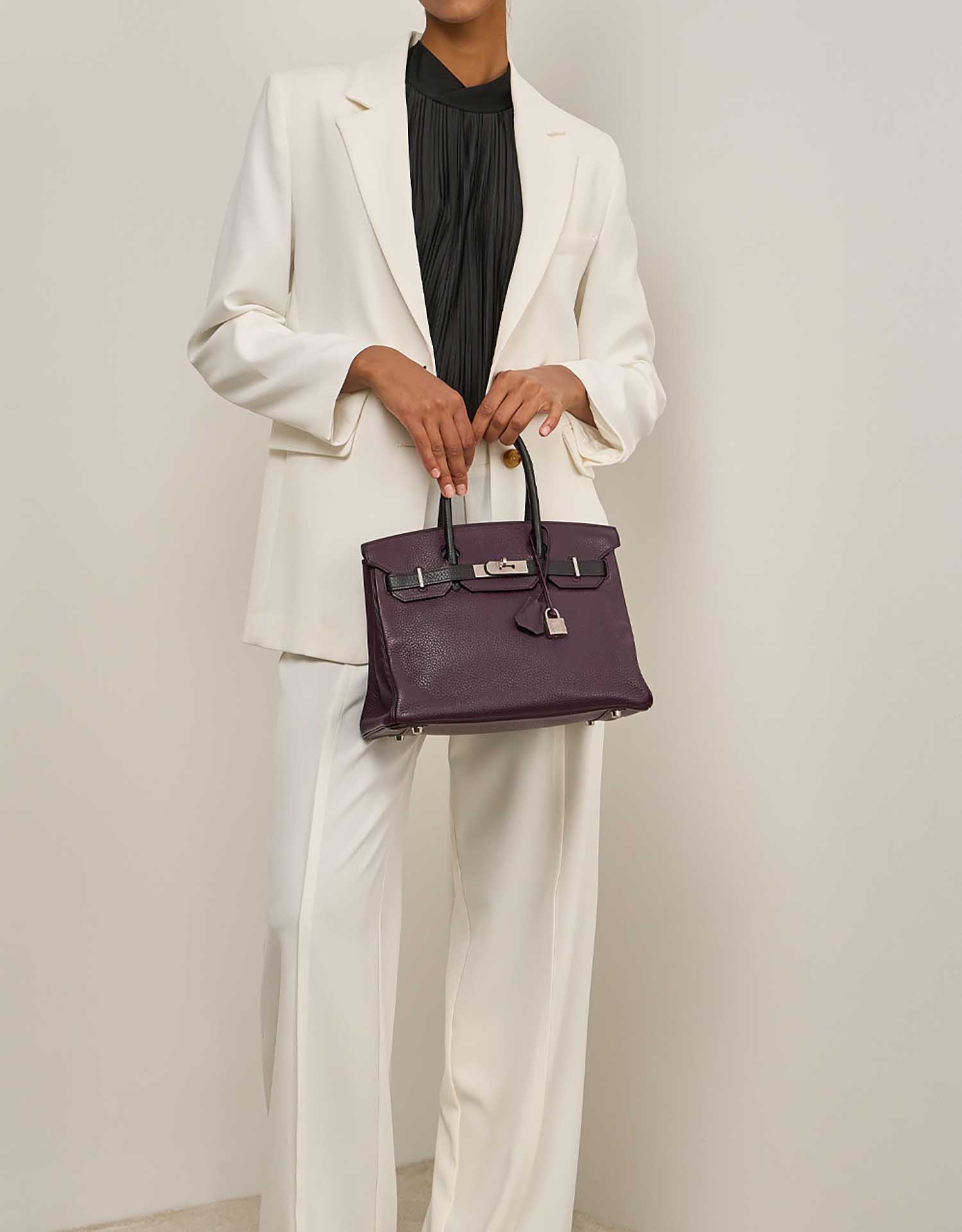 Hermès Birkin HSS 30 Togo Prune / Black on Model | Sell your designer bag