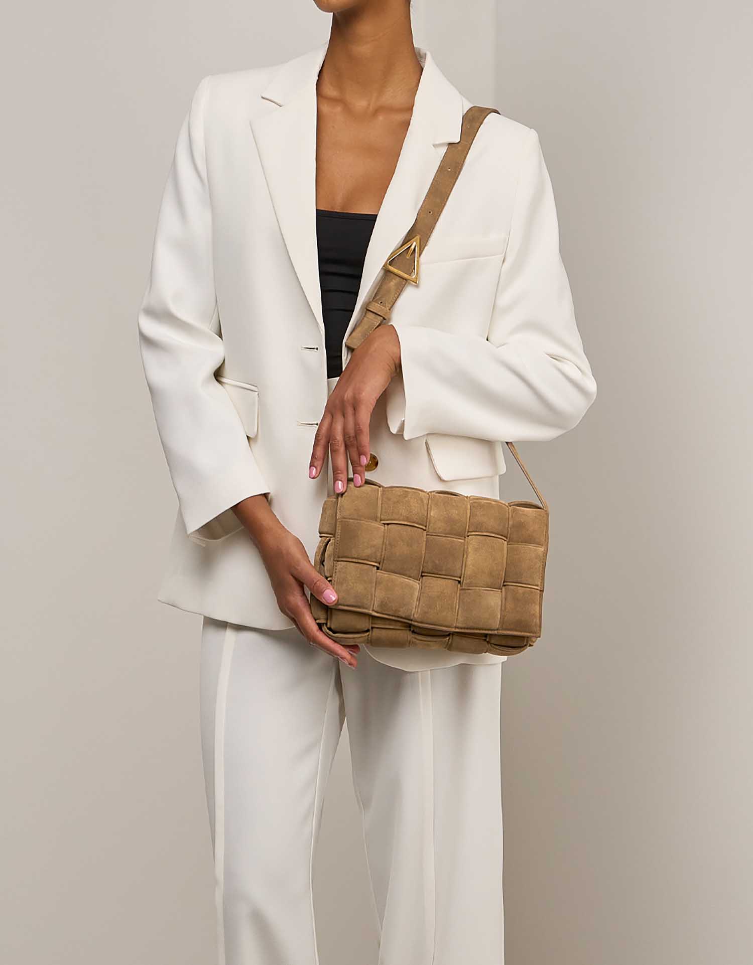 Bottega Veneta Cassette Suede Brown on Model | Sell your designer bag