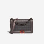 Chanel Boy New Medium Lamb Metallic Grey / Red Front | Sell your designer bag