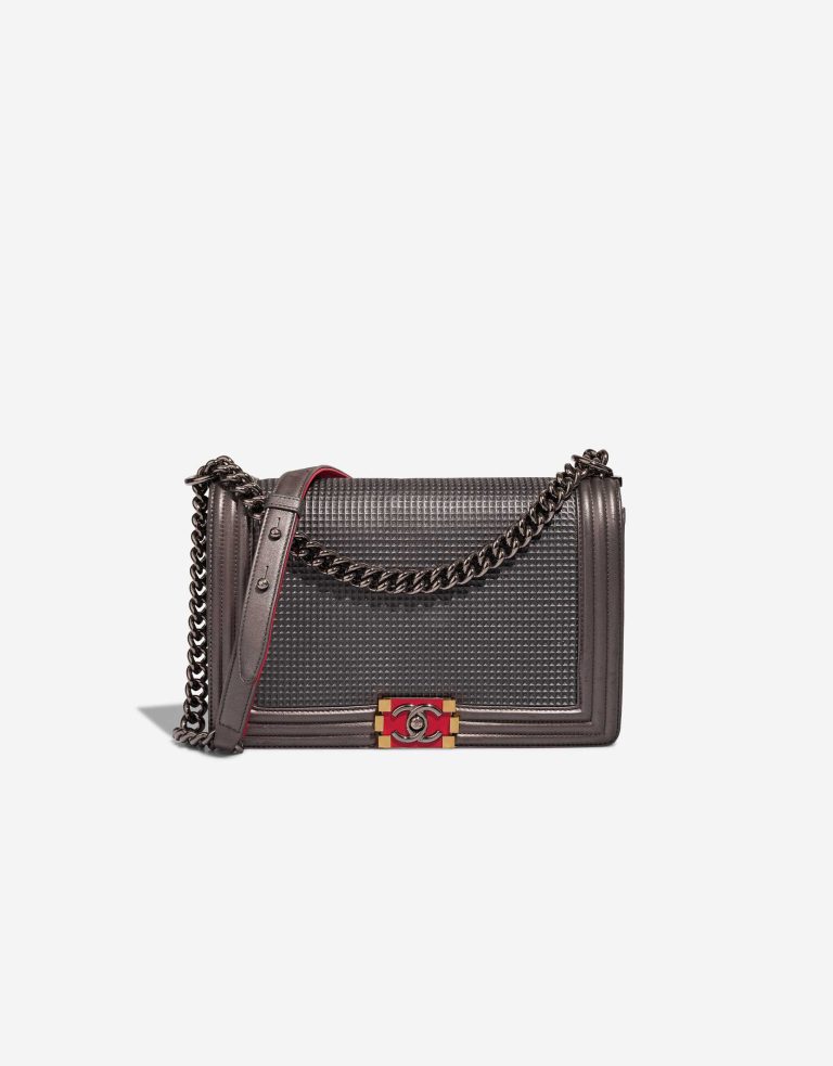 Chanel Boy New Medium Lamb Metallic Grey / Red Front | Sell your designer bag