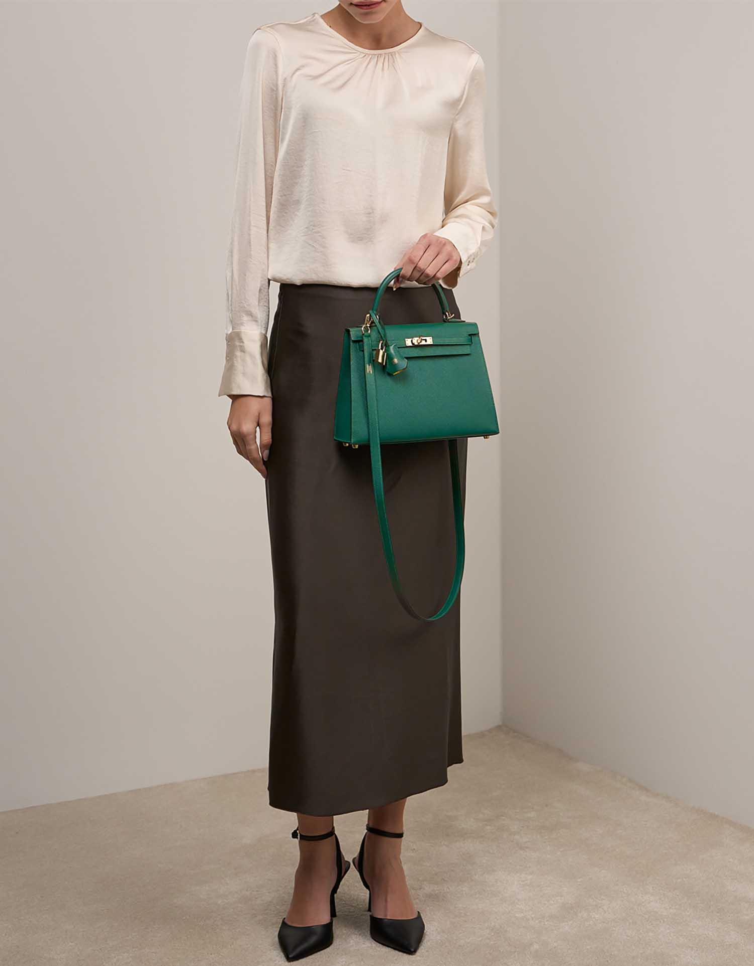 Hermès Kelly HSS 25 Epsom Vert Jade / Jaune Citron on Model | Sell your designer bag