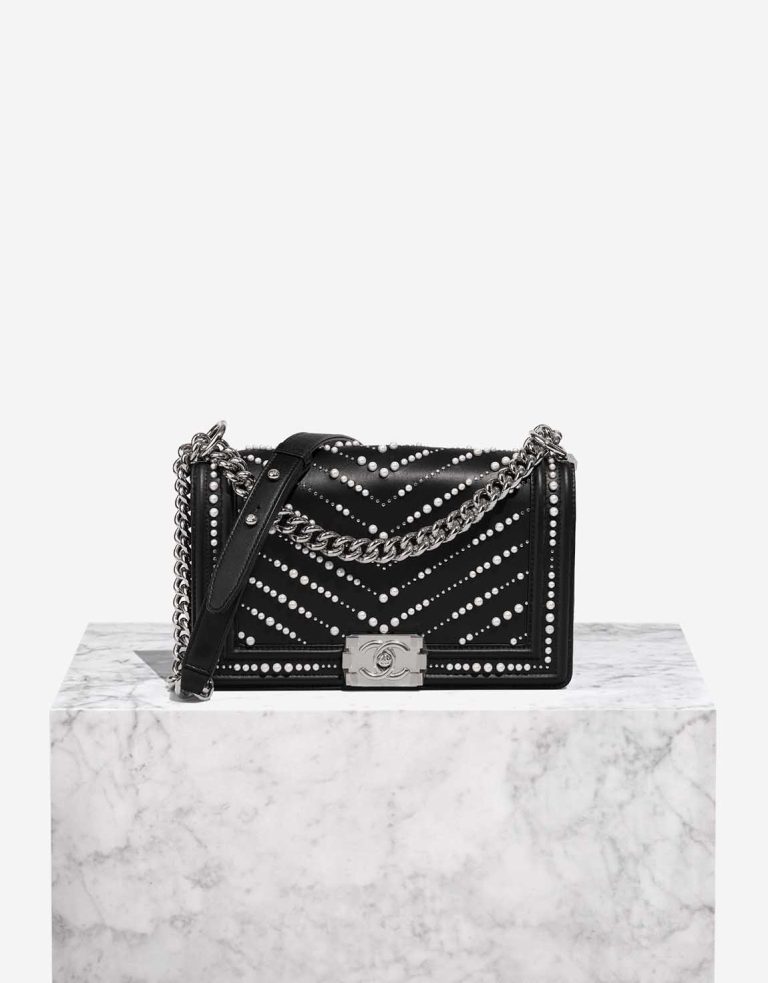 Chanel Boy Old Medium Calf / Pearls Black Front | Sell your designer bag