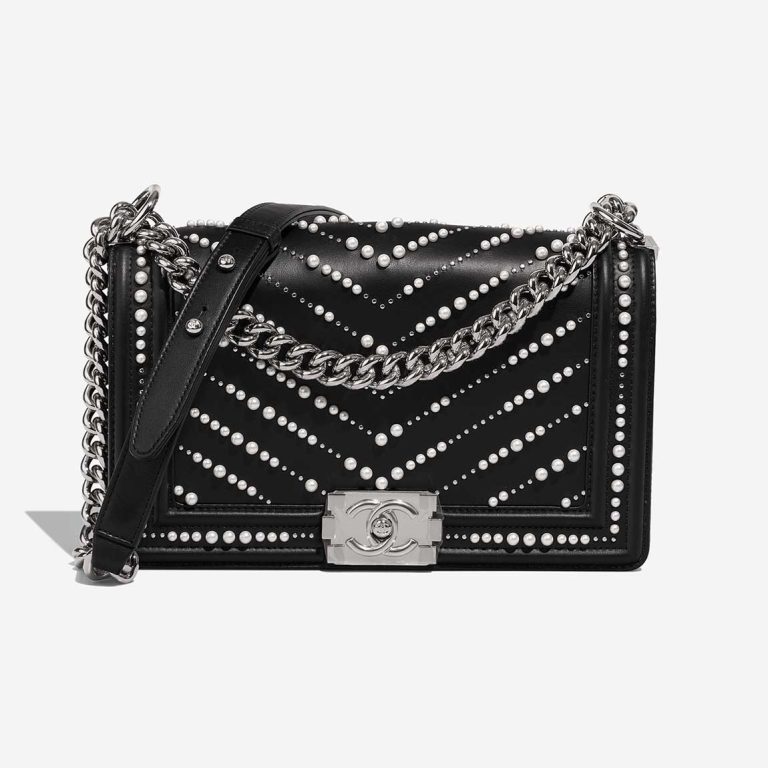 Chanel Boy Old Medium Calf / Pearls Black Front | Sell your designer bag