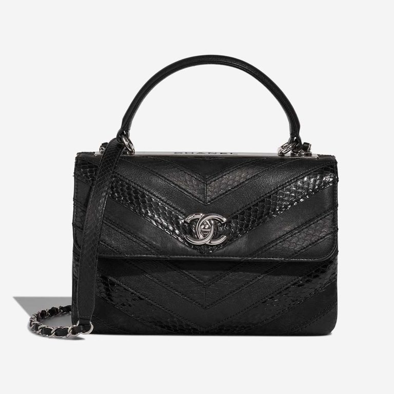 Chanel Trendy CC Medium Lamb / Python / Coated Fabric Black Front | Sell your designer bag