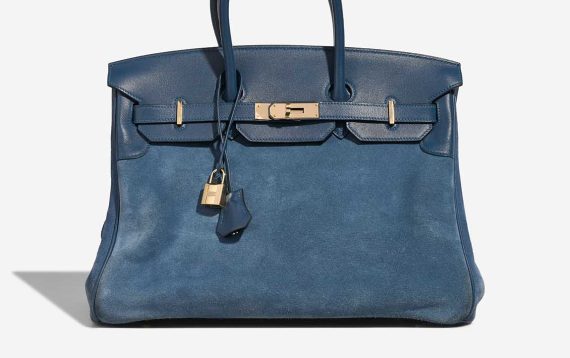 Hermès Birkin Grizzly 35 Doblis Suede / Swift Bleu Thalassa Front | Vendre votre sac de créateur