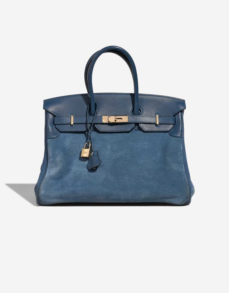 Hermès Birkin Grizzly 35 Doblis Suede / Swift Bleu Thalassa Front | Verkaufen Sie Ihre Designer-Tasche