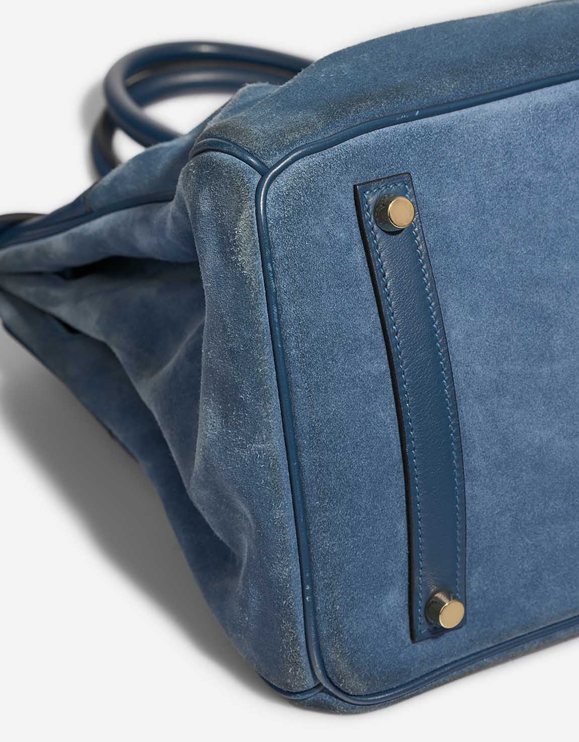 Hermès Birkin Grizzly 35 Doblis Suede / Swift Bleu Thalassa Signs of wear | Sell your designer bag