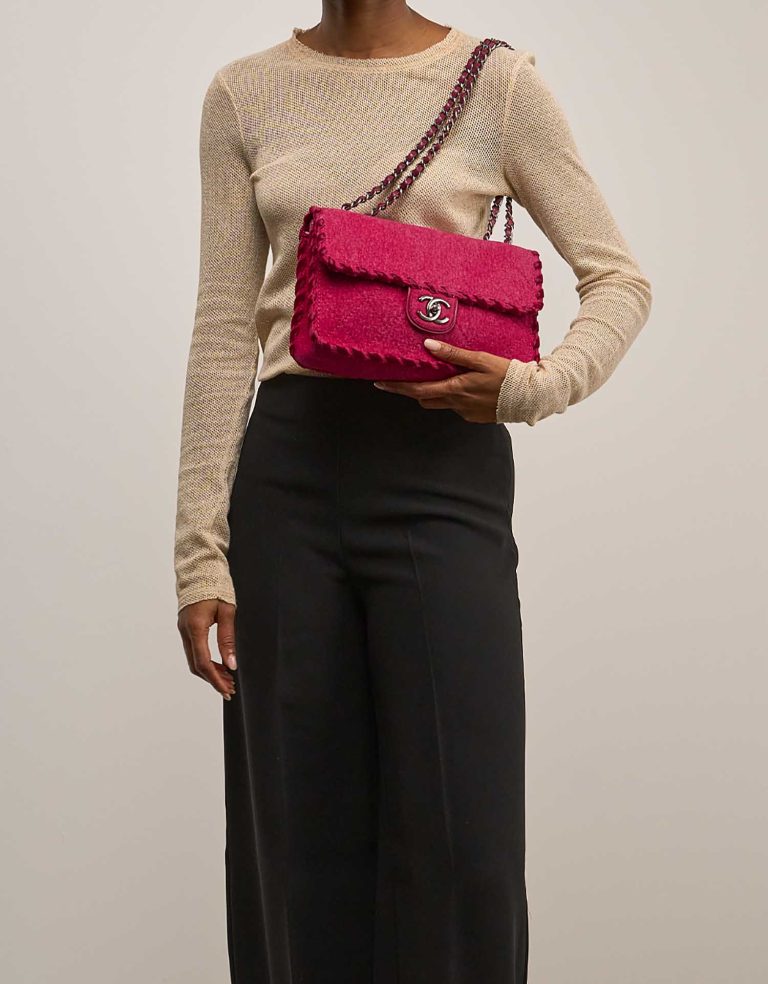 Chanel Timeless Medium Felt / Velvet Raspberry Front | Sell your designer bag