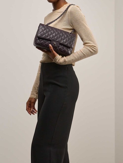 Chanel Timeless Medium Caviar Purple on Model | Sell your designer bag