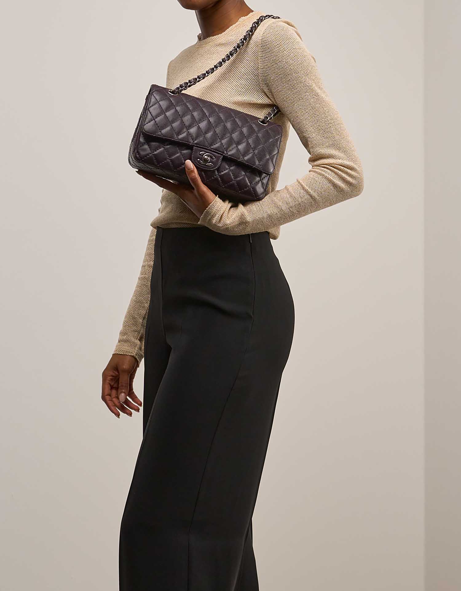 Chanel Timeless Medium Caviar Purple on Model | Sell your designer bag
