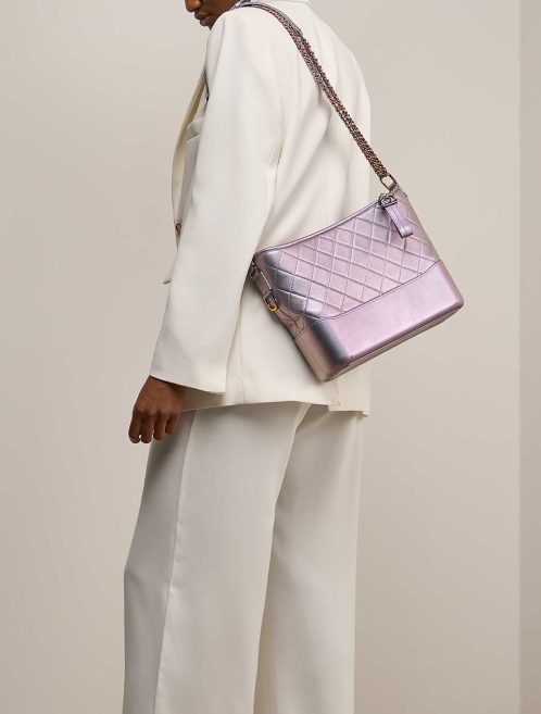 Chanel Gabrielle Medium Lamb Iridescent Purple on Model | Sell your designer bag