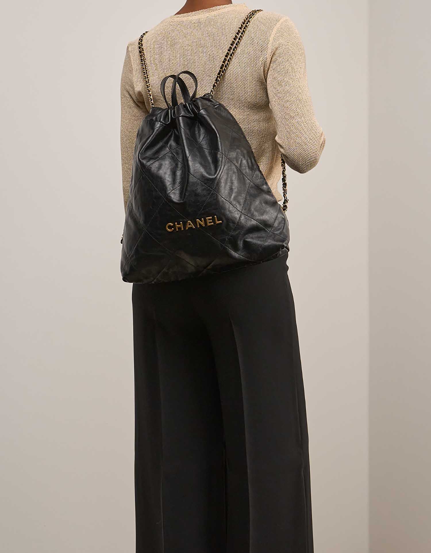 Chanel 22 Backpack Lamb Black on Model | Sell your designer bag