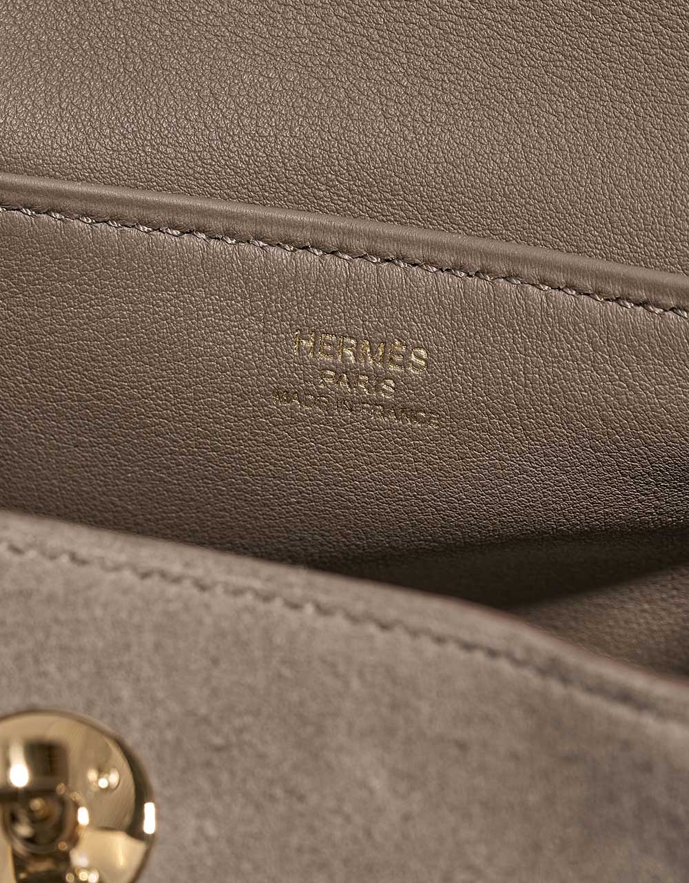 Hermès Lindy Grizzly Mini Suede / Swift Étoupe  Logo | Sell your designer bag