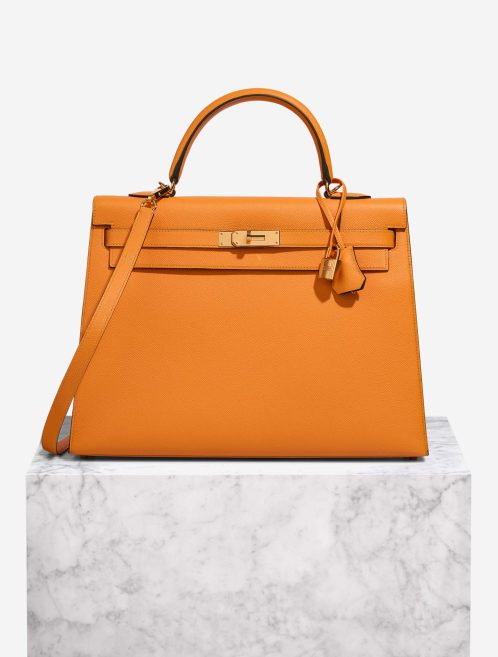 Pre-owned Hermès bag Kelly 35 Epsom Apricot / Malachite Blue, Green, Multicolour | Sell your designer bag on Saclab.com