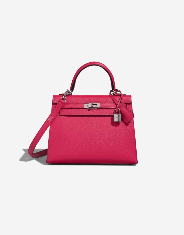Hermès Kelly 25 Veau Madame Rose Extrême / Rouge Piment Front | Verkaufen Sie Ihre Designer-Tasche